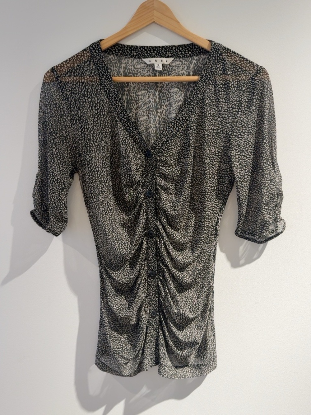 Cabi Sheer Ruched Button-Front Blouse Small